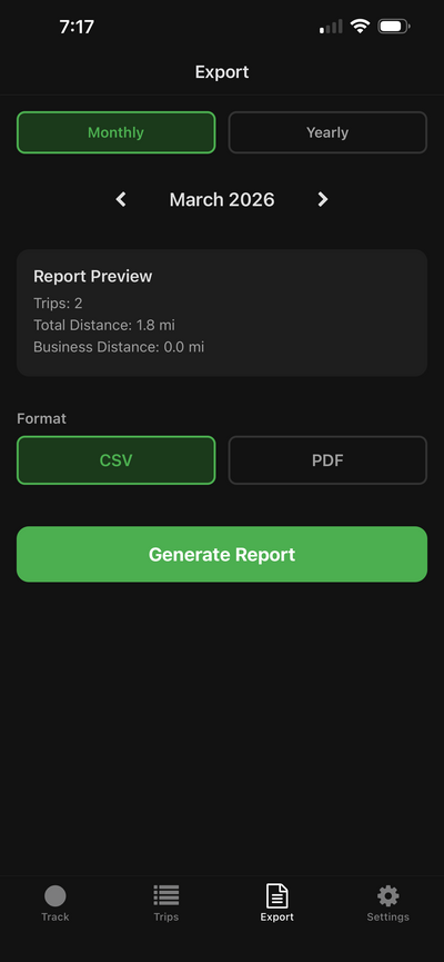 Export trips as CSV or PDF